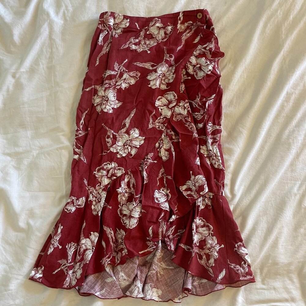 Zara red floral wrap around skirt